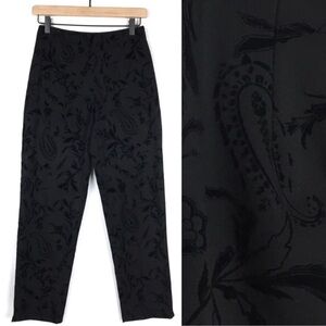 TALBOTS Pants Velvet Paisley Black Floral Print Ankle High Rise Petite Size 2P